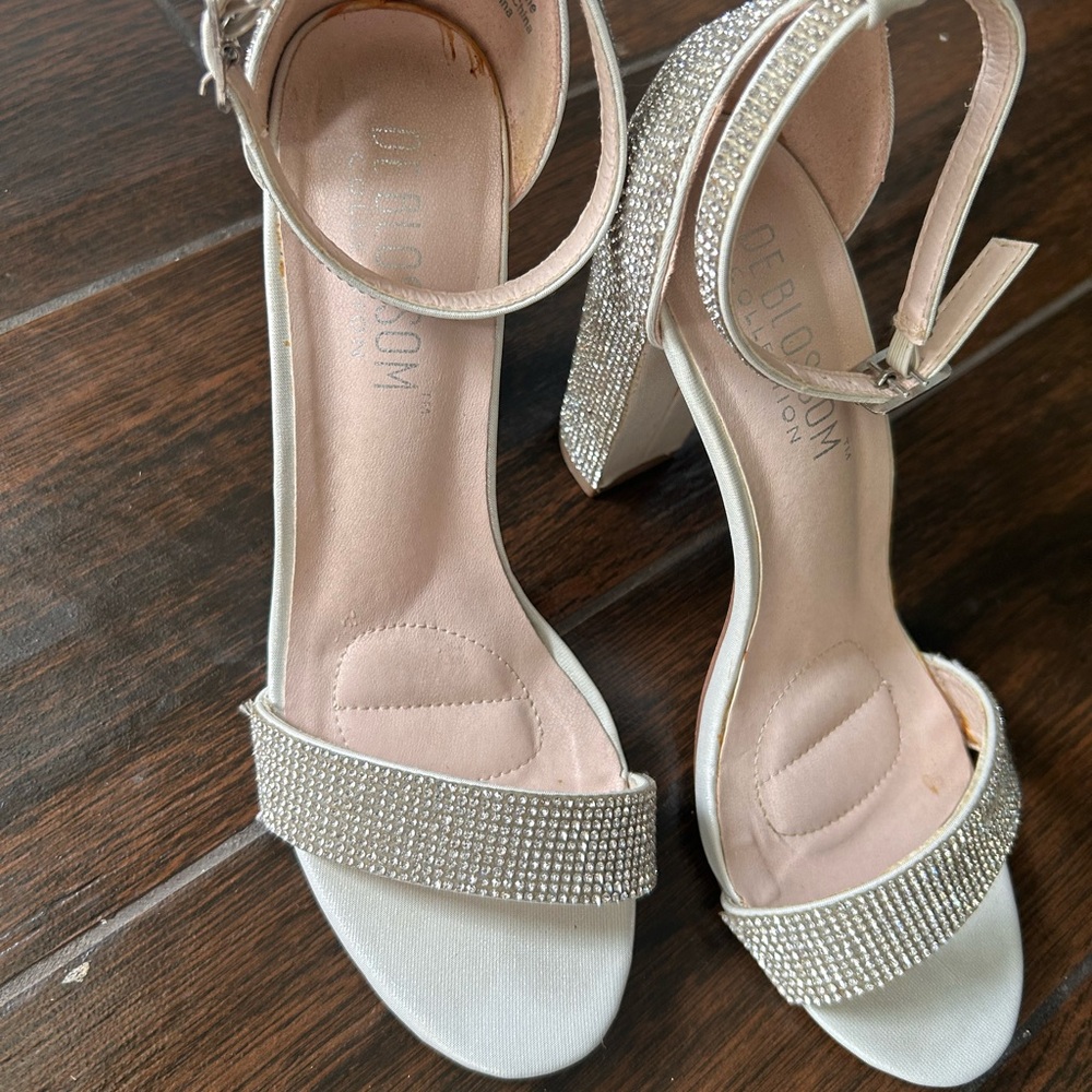 De Blossom Collection Silver Rhinestone Heels